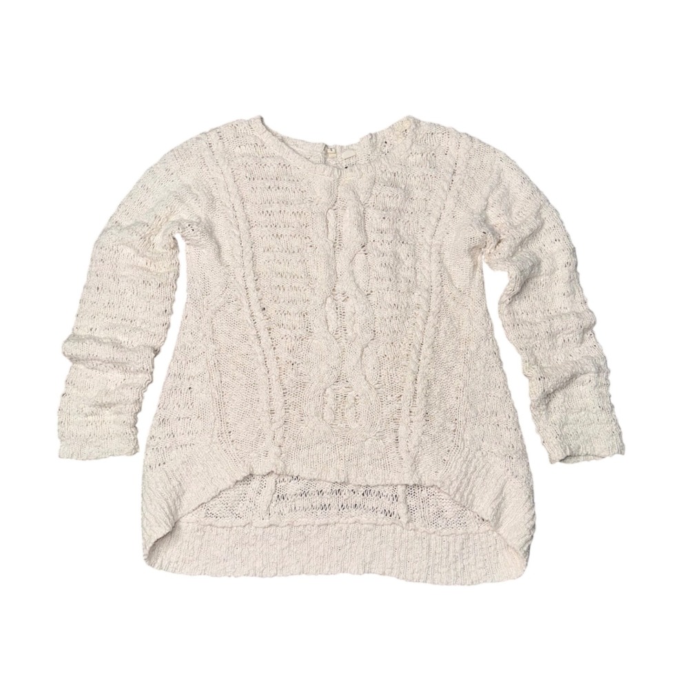 Moth Cable Knit Sweater Women Medium Cream Excellent High-Low Open Knit Pullover